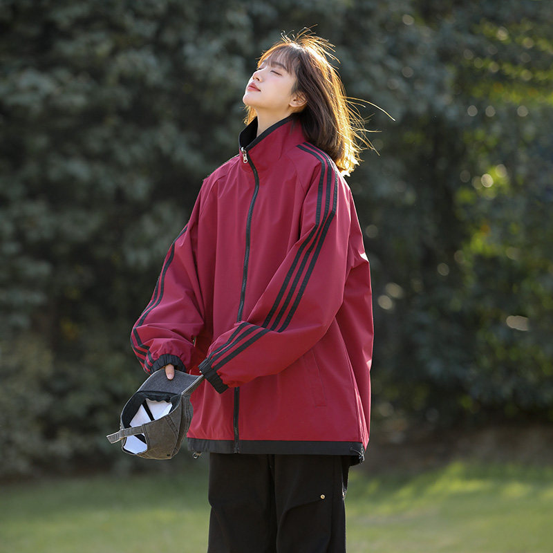 外贸尾货三条杠双面夹克情侣款冲锋衣单衣外套风衣休闲运动服
