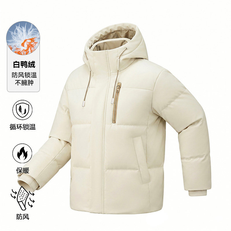 外贸尾货户外90白鸭绒面包羽绒服男2026冬季时尚加厚连帽保暖外套