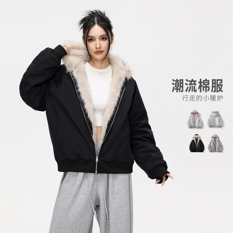 外贸尾单新款冬季女棉服外套棉衣潮流韩系时尚洋气毛领保暖短