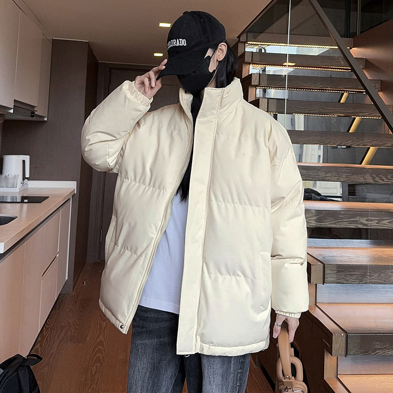 外贸尾单面包纯色冬季男士外套棉衣衣服日系休闲加绒加厚立领