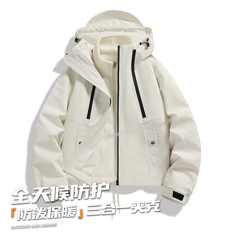 外贸尾单女套装冲锋衣夹克户外防风三合一短款