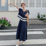 现货时尚牛仔拼接蕾丝两件套套装097-C61-P155,控228，女装套装/套裙，莎莎