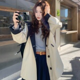 档口大货浅卡其拼接撞色复古风衣外套，2B218-2527-P185，控268，女装短外套，2B218