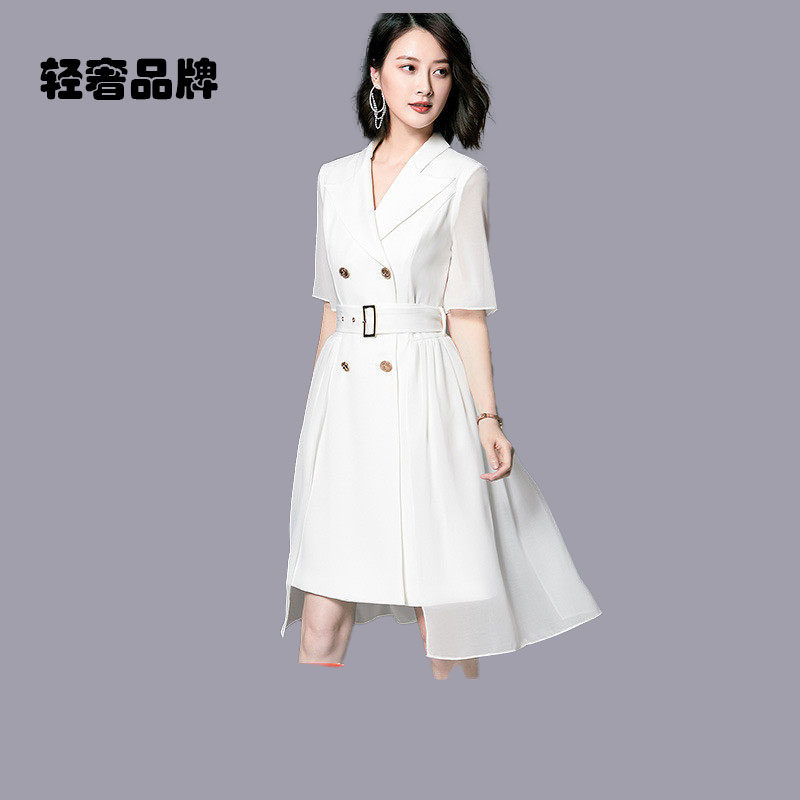朗姿约定西装连衣裙2025夏季新款名媛气质ol女装收腰雪纺裙子