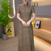 a字裙 收腰减龄妈妈中长款 紫睿印花改良旗袍连衣裙女2026新款 夏季