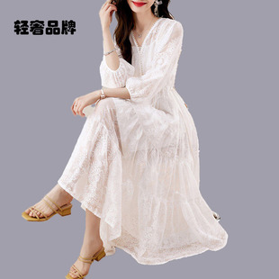 气质温柔蕾丝吊带套装 仙女裙 法式 朗姿约定白色连衣裙2024春夏新款