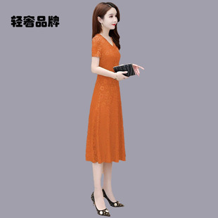 朗姿约定v领冰丝连衣裙女夏季轻奢高级感贵夫人高端大气上档次