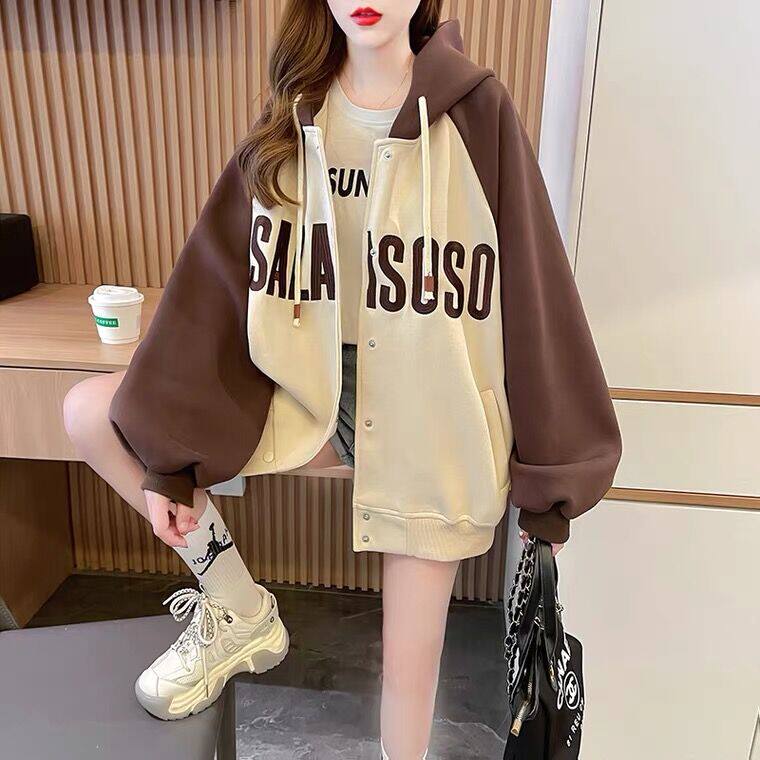 加绒加厚宽松不起球连帽卫衣外套