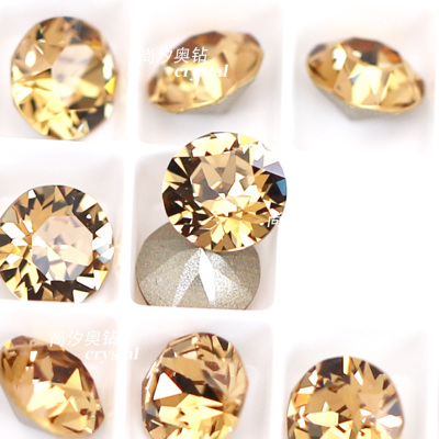 246金黄水晶尖底圆形钻美甲堆钻