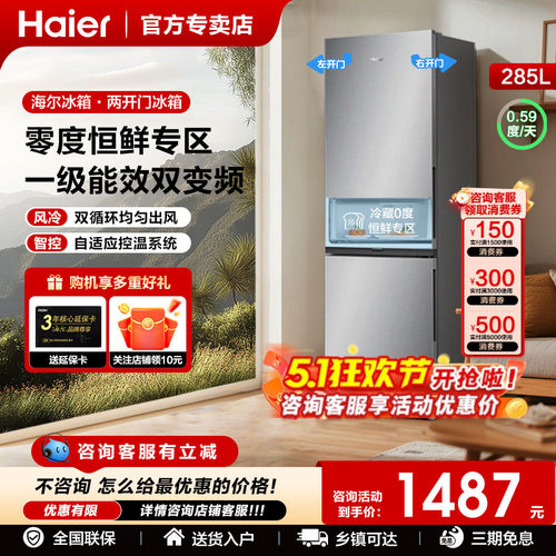 海尔无霜冰箱家用285升两门