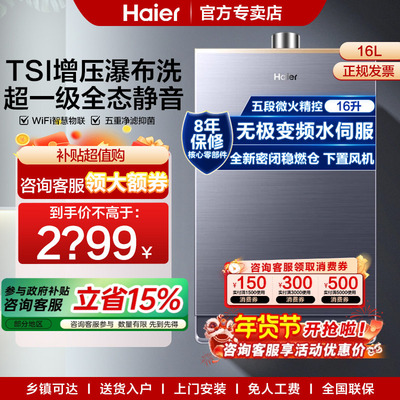 海尔16升燃气热水器水伺服增压洗