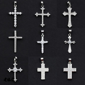 925纯银镶锆钻欧式 花纹十字架手项链吊坠挂饰批日韩女生礼物促销