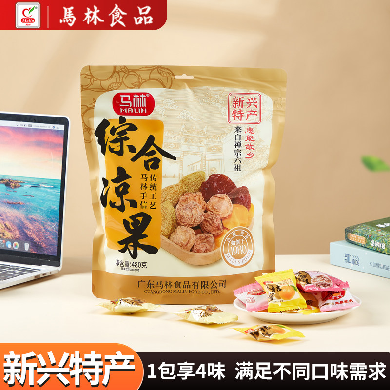 马林综合凉果480g袋金桔话梅鸡公榄嘉应子什锦果干组合酸甜咸蜜饯