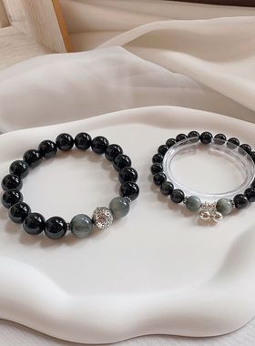 黑曜石手工手串2025年新款手链男款铃铛情侣手链女轻奢小众精致