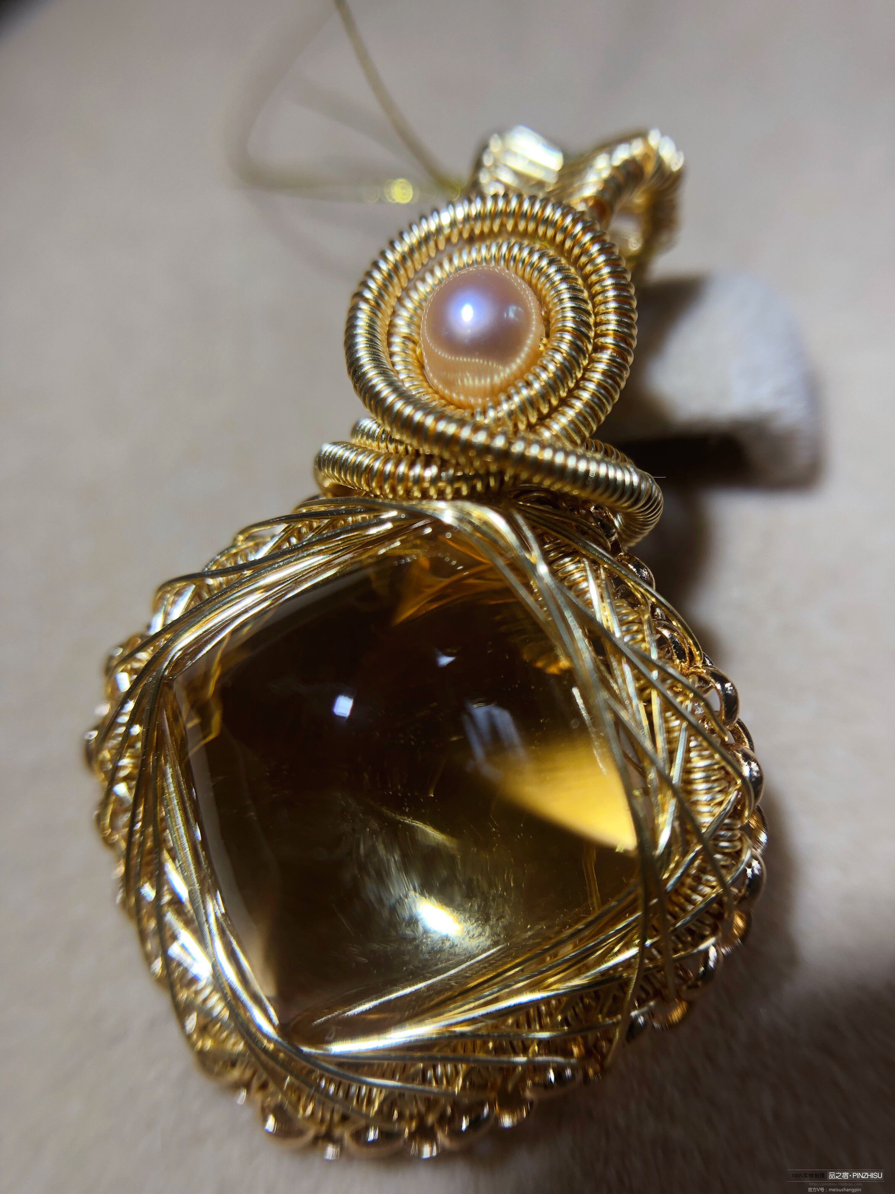 天然黄水晶吊坠 全净体黄水晶 糖塔 糖包山 纯手工绕线吊坠 保色