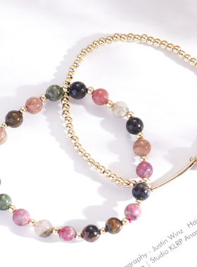 天然水晶手链女森系珍珠碧玺14k金转运珠手串小众简约手饰