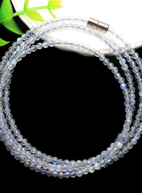 天然水晶手链灰月光石手串多圈女士项链饰品礼物多面体切面