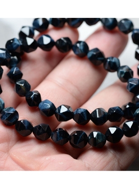 天然蓝虎眼石手链男女款南非鹰眼石刻面菱形虎睛石情侣手串木变石