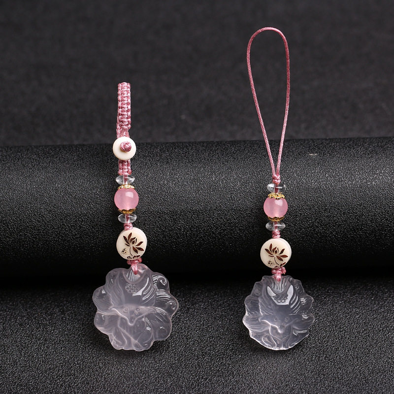 粉水晶挂件DIY手编女款手机链钥匙扣九尾狐简约清新时尚大方饰品