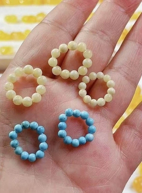 天然琥珀蜜蜡小跑环圆珠跑环绿松石跑环内径14+左右文玩星月佛珠