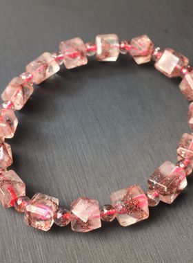 天然水晶超七金草莓金字塔方糖手链女款透体云母多手串饰品礼物