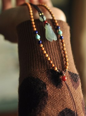 原创DIY女款3.5mm超小橄榄核绿松石 翡翠玉器项链挂绳清新毛衣链