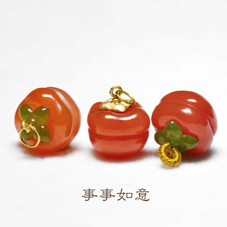 天然南红玛瑙 手刻柿子颜色红润雕刻细腻手链耳坠项链饰品