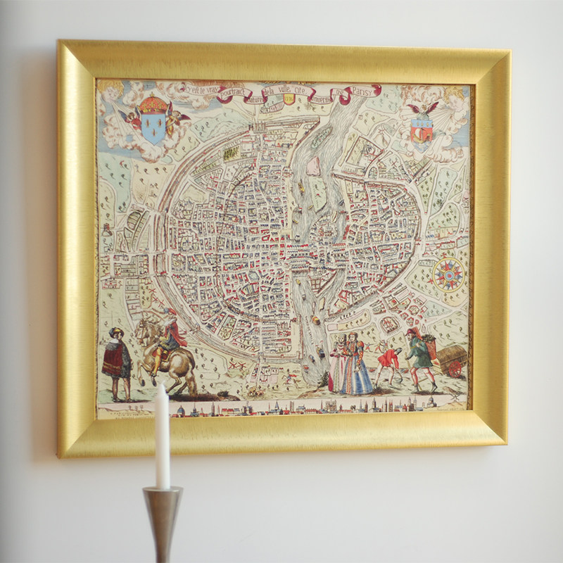 Paris1576 中世纪巴黎古地图 巨幅 书房玄关欧式复古家居装饰挂画