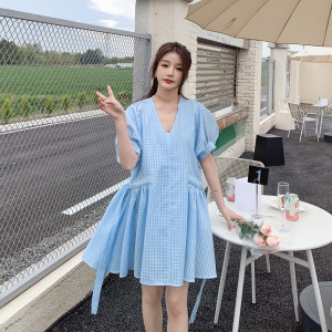蓝色泡泡袖连衣裙女夏季设计感小众超仙仙女初恋甜美公主裙小个子图片