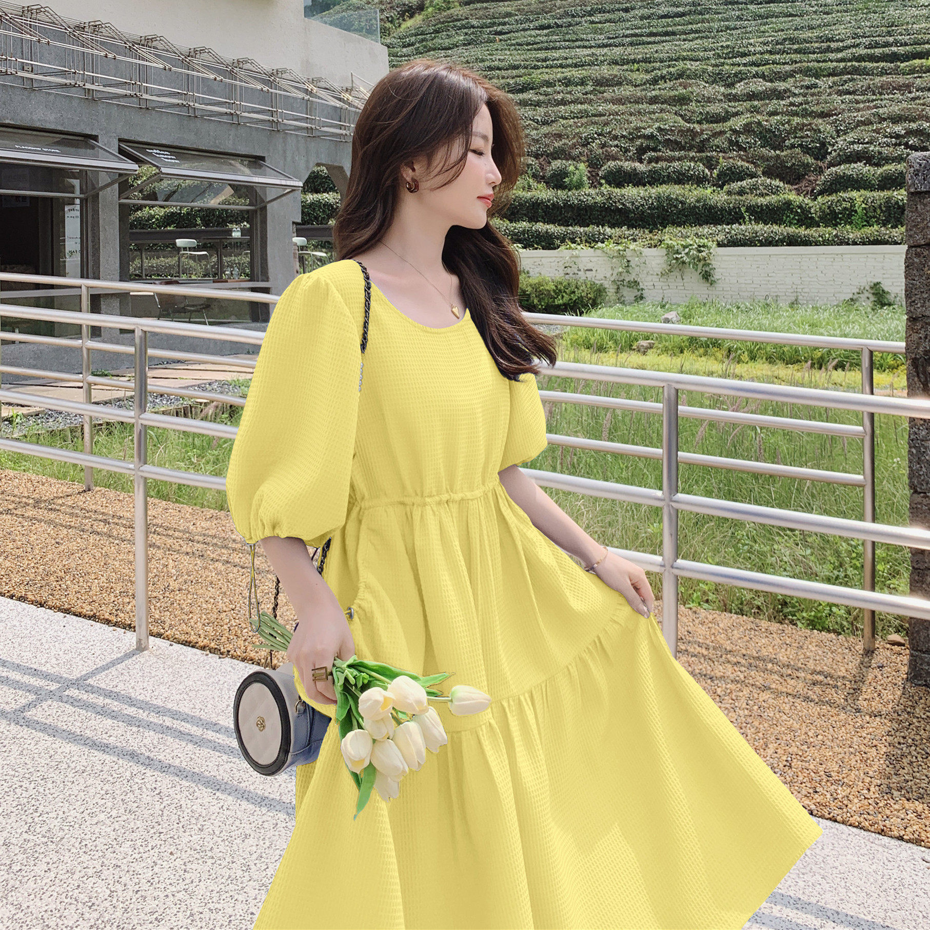 【现货]华夫格克莱因蓝连衣裙浙宝B252-2225-P110K168，女装连衣裙，浙宝252