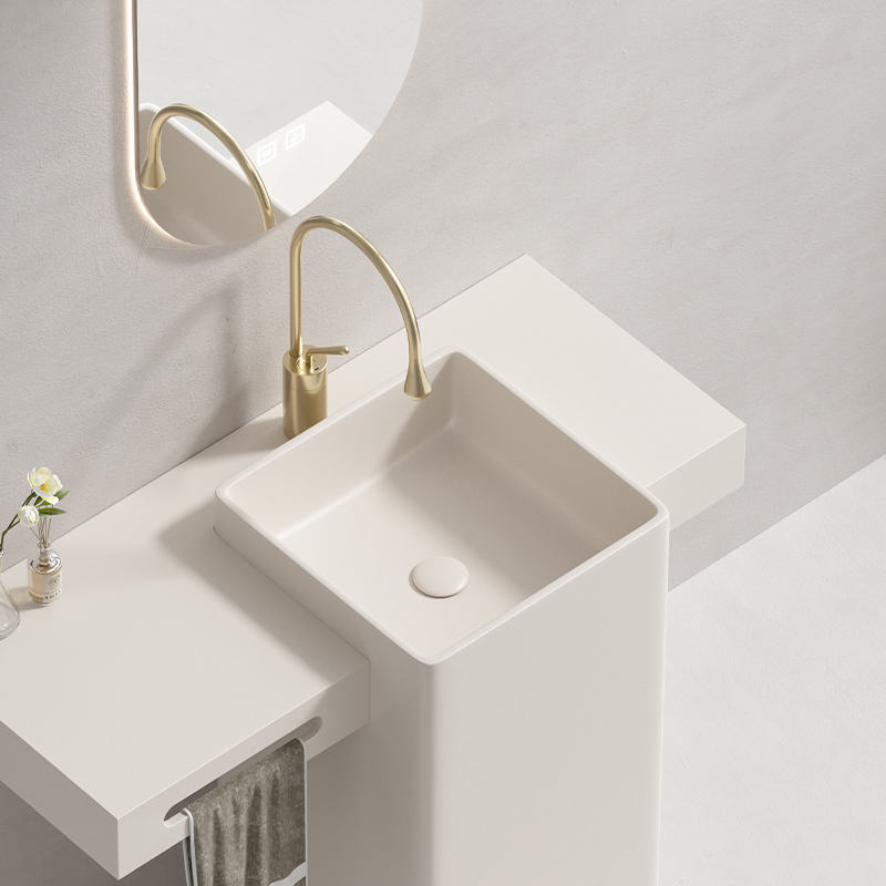 可定制一体落地式陶瓷立柱盆奶油风卫生间洗脸池阳台户外酒店民宿