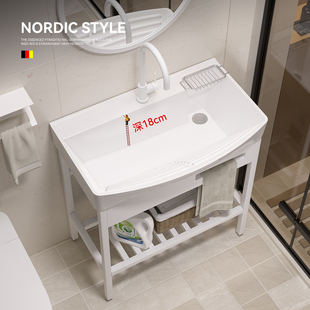 小户型落地式 大容量加深阳台洗手盆带搓衣板洗衣盆卫生间洗脸盆