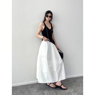 法式 花苞裙女2026春小个子高腰长裙 立体剪裁白色伞裙半身裙中长款