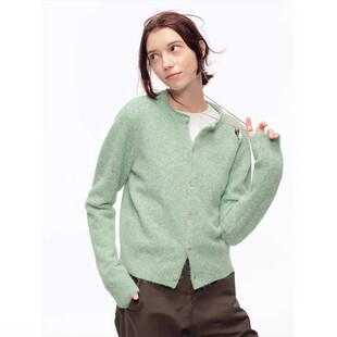 法式 毛衣外套女秋冬软糯绿色上衣早春外搭 气质薄荷绿卷边针织开衫