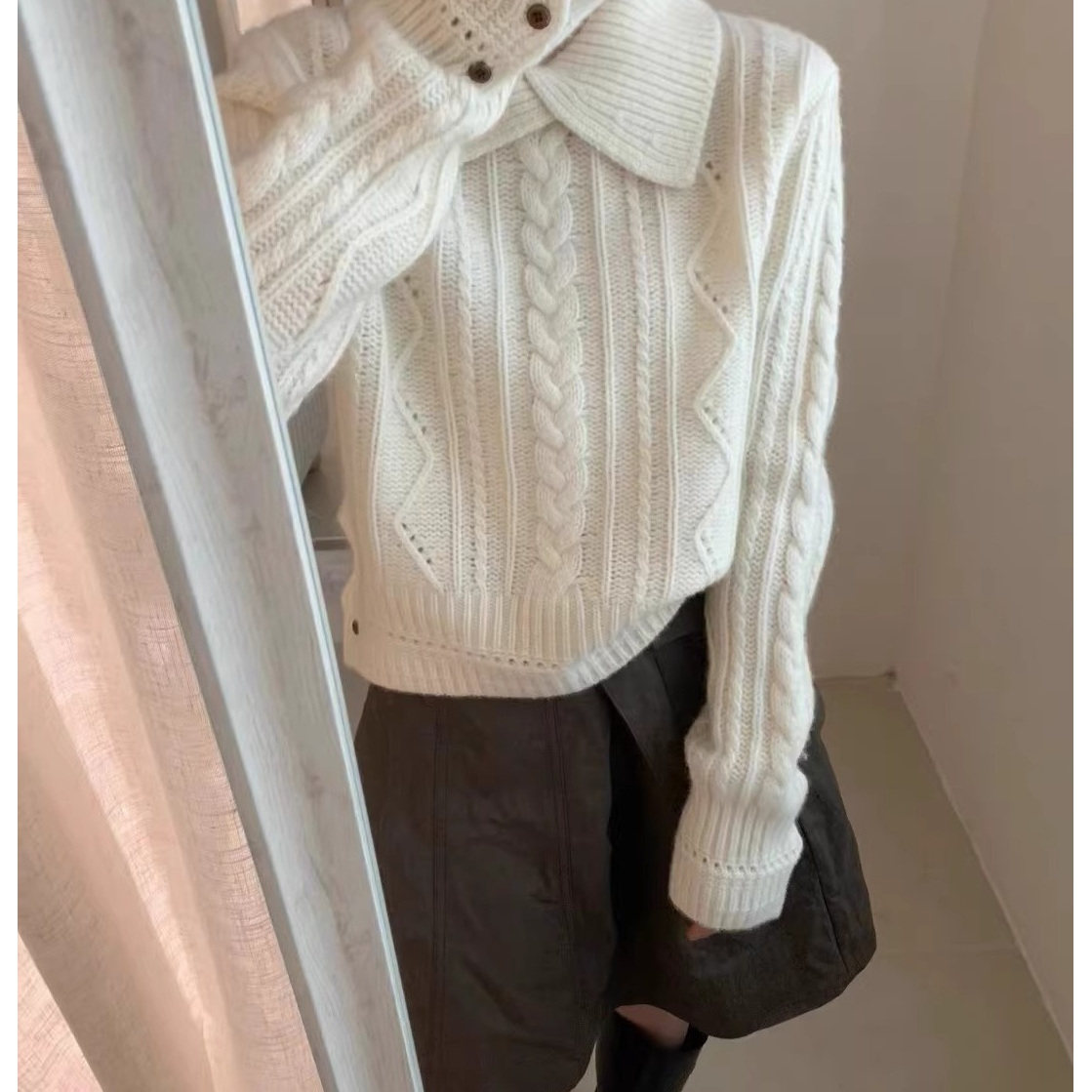 2025秋冬韩系甜美风polo翻领麻花显瘦针织衫上衣女小个子套头毛衣