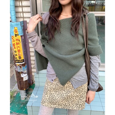 韩版百搭一字领针织斗篷披肩女