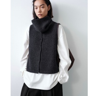 法式 针织毛衣马甲女早春设计感宽松叠穿背心马夹上衣 灰色高领无袖