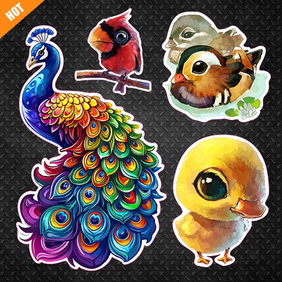 可爱孔雀鹦鹉小黄鸭鸳鸯蝙蝠企鹅电动汽车电瓶车反光磁力磁贴纸