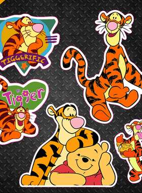 可爱跳跳虎卡通电脑笔记本冰箱贴电动汽车反光磁力磁吸装饰贴纸