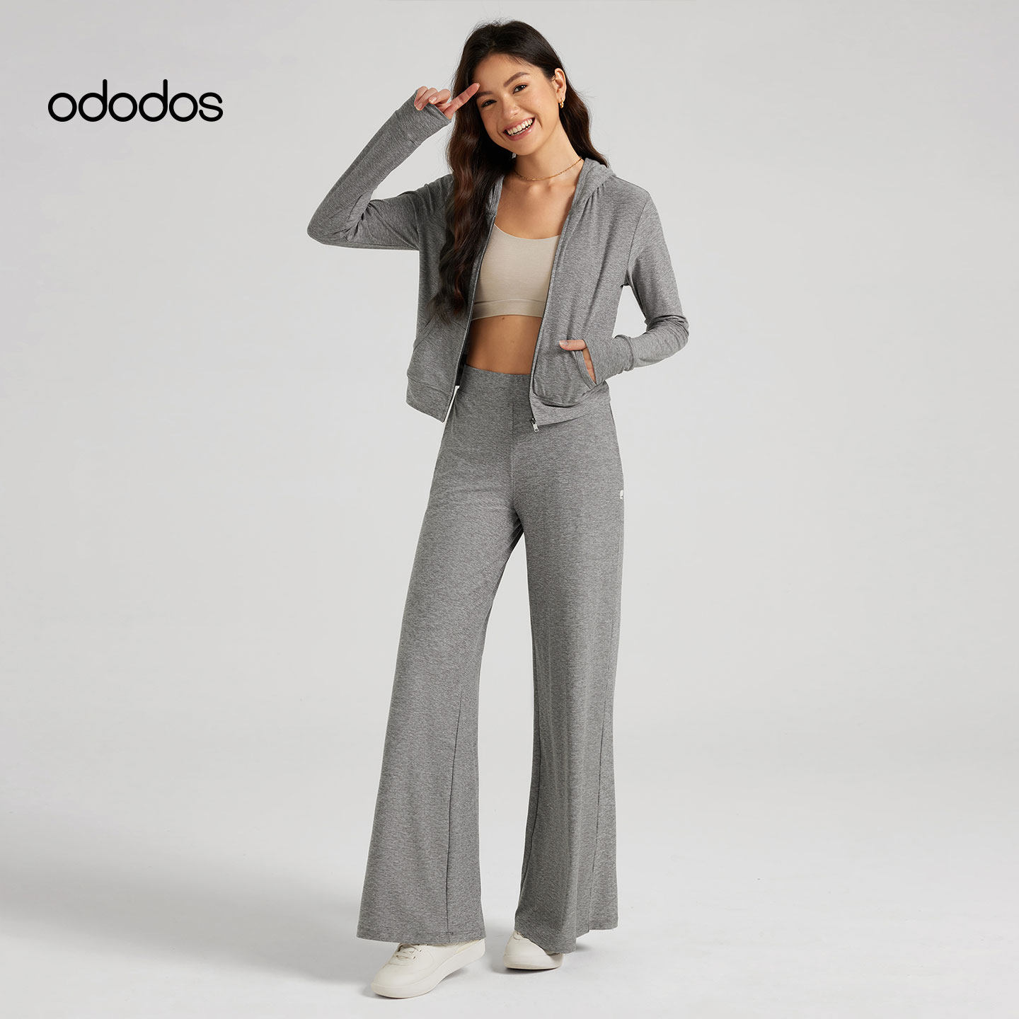 ododos高腰垂感休闲阔腿裤女蓝色针织运动长裤瑜伽宽松跑步健身裤,运动服/休闲服装,运动长裤,淘宝优惠券,粉丝福利购,淘宝优惠卷