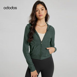 ododos针织开衫卫衣女秋季新款休闲显瘦外搭健身气质连帽拉链上衣