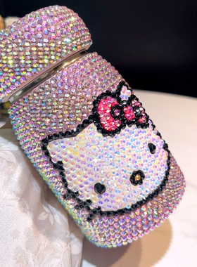 新款创意少女心KT保温杯304不锈钢卡通猫头水钻贴钻闪钻水杯礼物