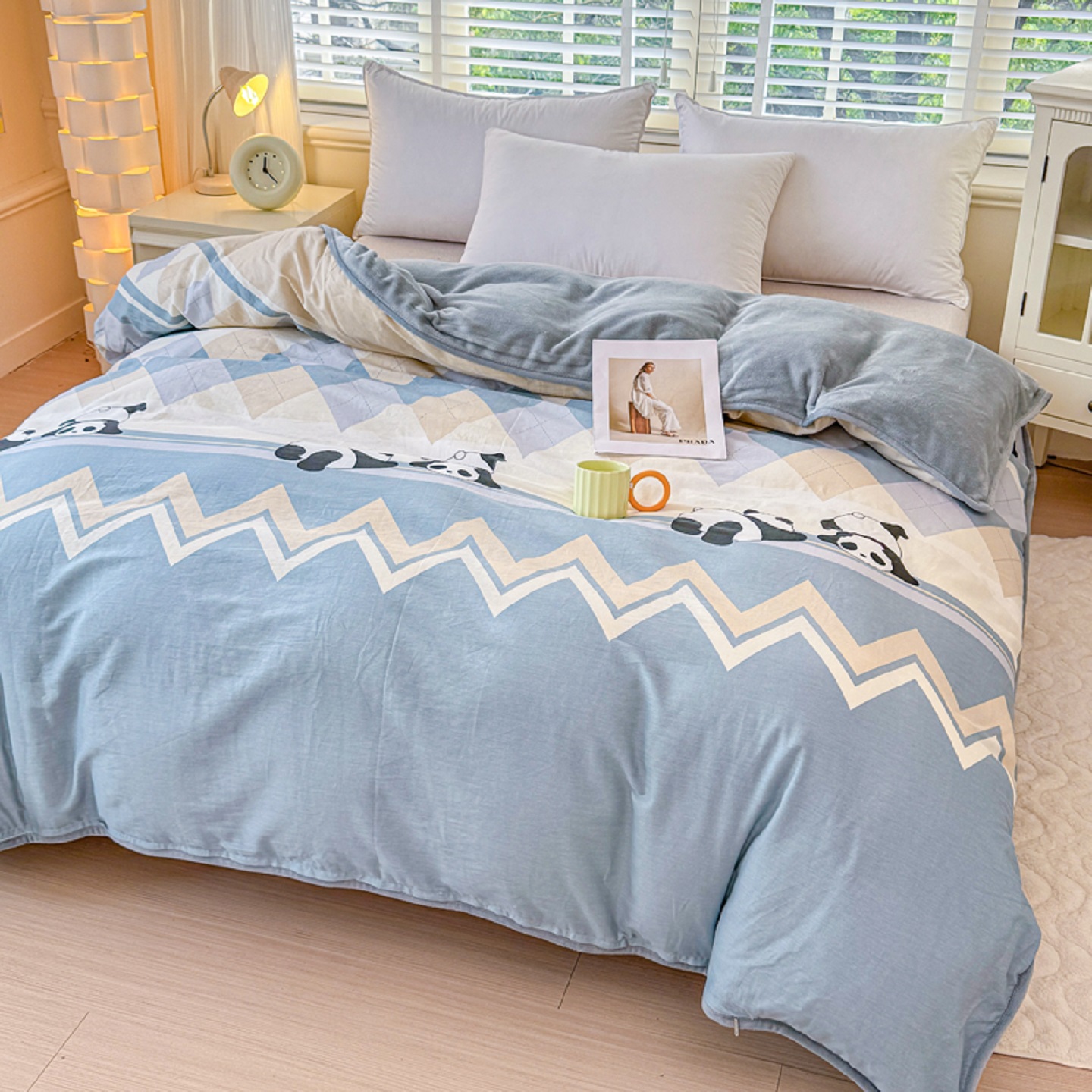 A面纯棉B面法兰绒被套保暖被罩