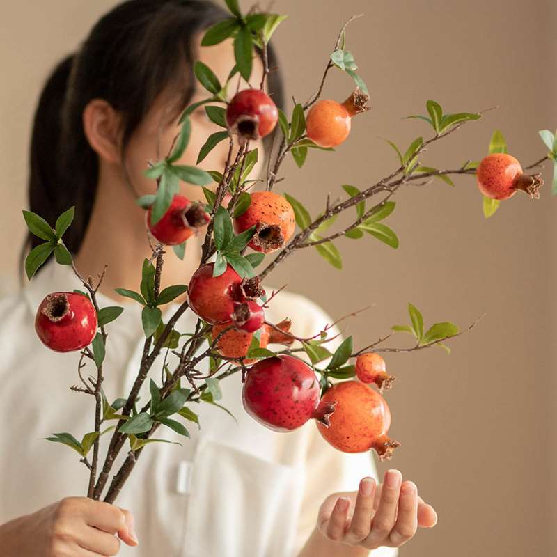 南十字星 仿真花石榴果树枝柿子摆件干花假花客厅插花餐桌装饰品