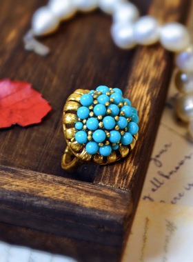 蓝色铜合金开口可调节大小戒指个性饰品绿松石指环欧美风配饰复古