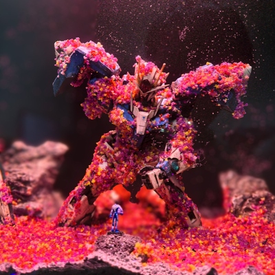 木石现货RAY同款高达00r花海鱼缸单景mg战损元祖机甲小米鱼缸造景