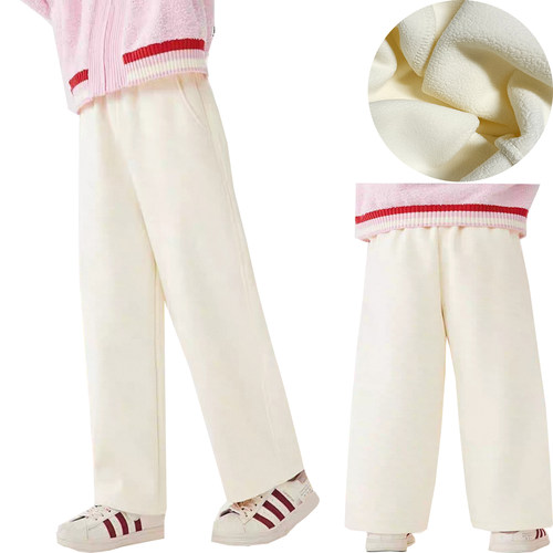 女童加绒阔腿卫裤宽松直筒针织裤