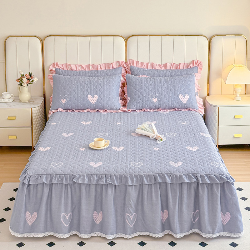 加厚蕾丝床裙纯棉床罩夹棉床套全棉防尘罩遮盖隔脏床垫套卡通床裙