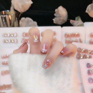 半糖红茶法式猫眼穿戴甲短款假指甲贴片高级感新年美甲片成品网红