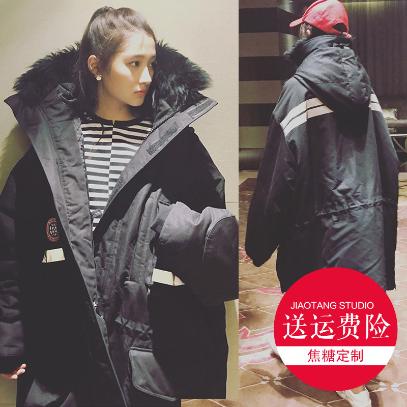 关晓彤同款oversize羽绒棉服女中长款派克大衣加厚冬季工装bf外套